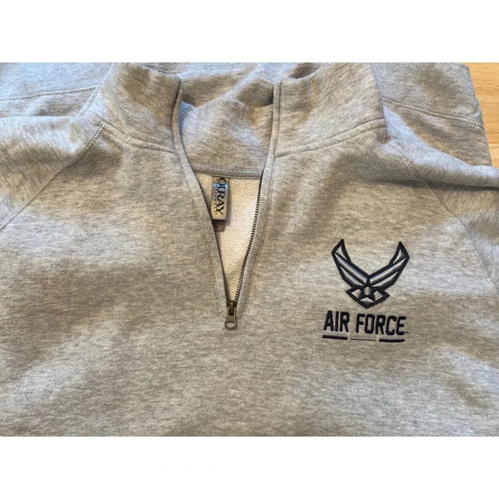 XL Ouray Sportswear Mens Air Force Quarter Zip Sweatshirt Heather Gray - Picture 3 of 7